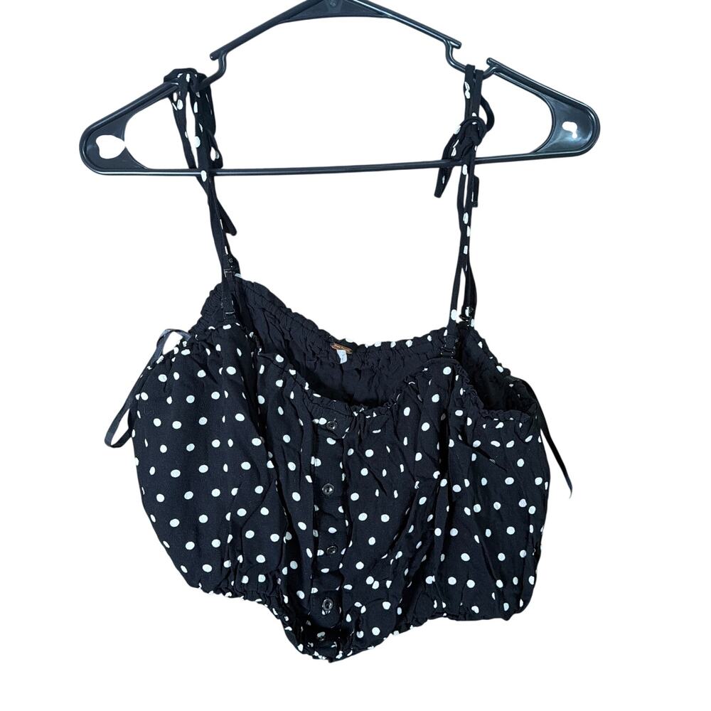 Free People Womens Blouse Black White Polka Dot Tub Crop Adjustable Straps 8